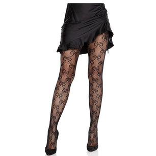 LEG AVENUE - Collant a Rete con Fiocco Nero