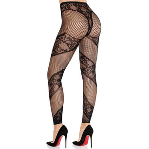 LEG AVENUE - Collant Senza Piede in Pizzo e Trasparente Nero