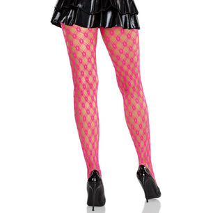 LEG AVENUE - Collant in Pizzo con Occhielli Rosa Neon
