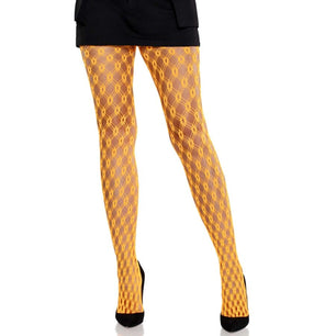 LEG AVENUE - Collant in Pizzo con Occhielli Neon Arancione