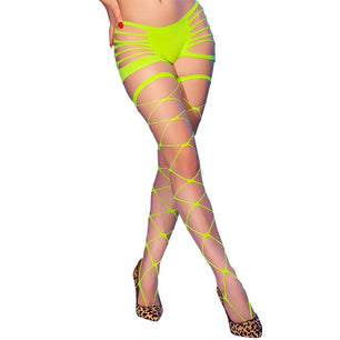CHILIROSE - Cr 4867 Collant a Rete Verde Neon con Fori