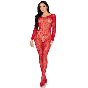 LEG AVENUE - 89366 Bodystocking in Pizzo Rosso - Taglia Unica