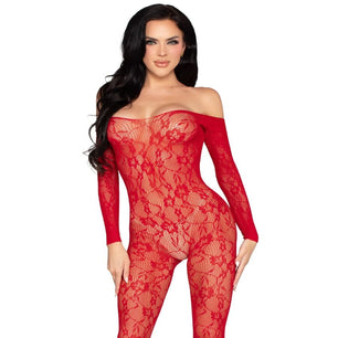 LEG AVENUE - 89366 Bodystocking in Pizzo Rosso - Taglia Unica
