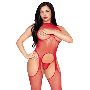LEG AVENUE - 89374 Bodystocking e Slip Senza Coppe Rosso - Taglia Unica