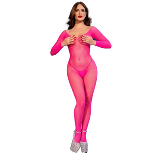 CHILIROSE - Cr 4894 Bodystocking in Rete Rosa Neon S/m