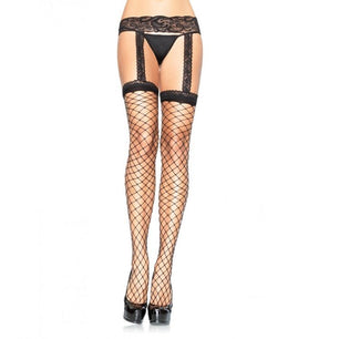 LEG AVENUE - Calze a Rete con Reggisera in Pizzo Nero