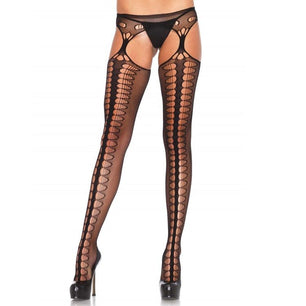 LEG AVENUE - Collant con Giarrettiera Esclusivo Nero