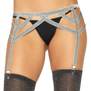 LEG AVENUE - Cintura Elastica in Lurex Argento Taglia Unica