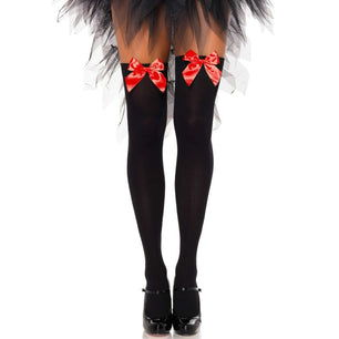 LEG AVENUE - Calzamaglia in Nylon Nero con Fiocco Rosso Taglia Unica