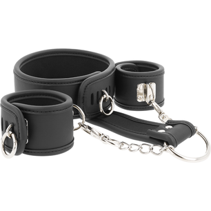 FETISH SUBMISSIVE - Collana e Manette in Pelle Vegana con Fodera in Noprene