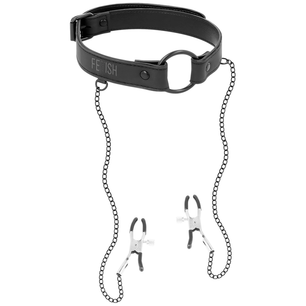 FETISH SUBMISSIVE - Anello Gag con Morsetti per Capezzoli
