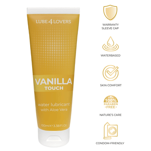 Lubrificante intimo Lube4Lovers Vanilla Touch 100 ml a base d’acqua con aloe vera, confezione gialla