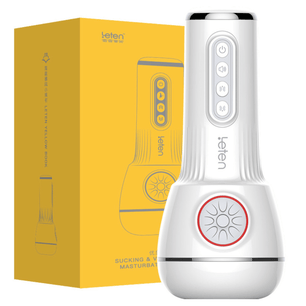 Masturbatore automatico Leten bianco con confezione prodotto gialla