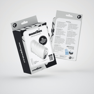 Confezione del masturbatore da allenamento vibrante Nautilus con fronte e retro dell’imballo