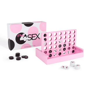 Play4Sex gioco erotico per coppie con tabellone rosa tipo connessione quattro e pedine con posizioni illustrate.