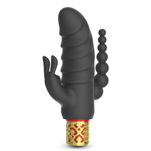 Vibratore nero Romanov Glam Bullet with Sleeve con stimolatore flessibile e dettaglio dorato decorativo alla base.