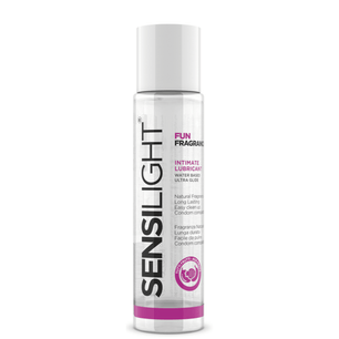 Lubrificante intimo Sensilight a base d’acqua con fragranza Tutti Frutti, flacone trasparente da 50 ml con tappo bianco